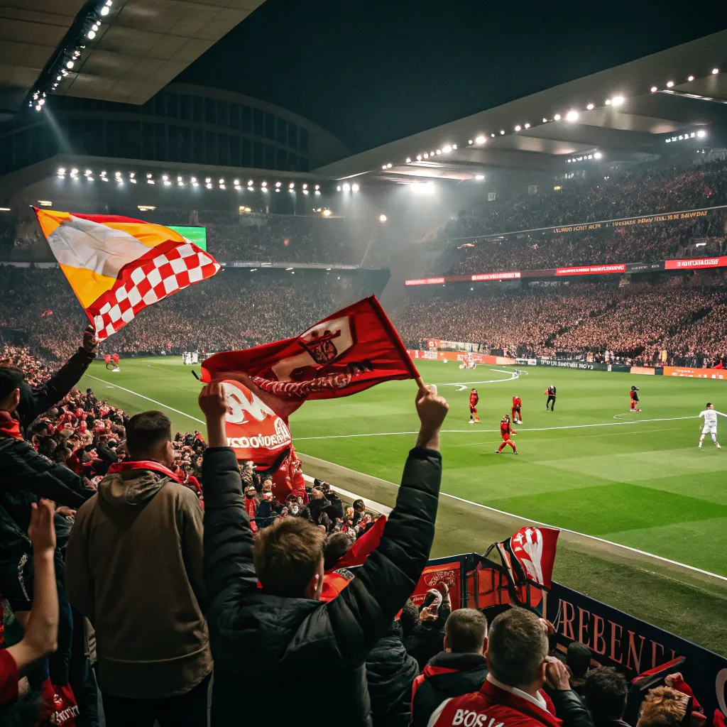 Football match with cheering fans